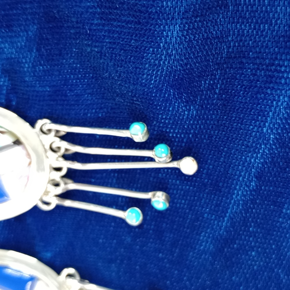 Vintage Native American Multi Stone On Sterling Silver Dangle Earrings Post - Picture 7 of 16